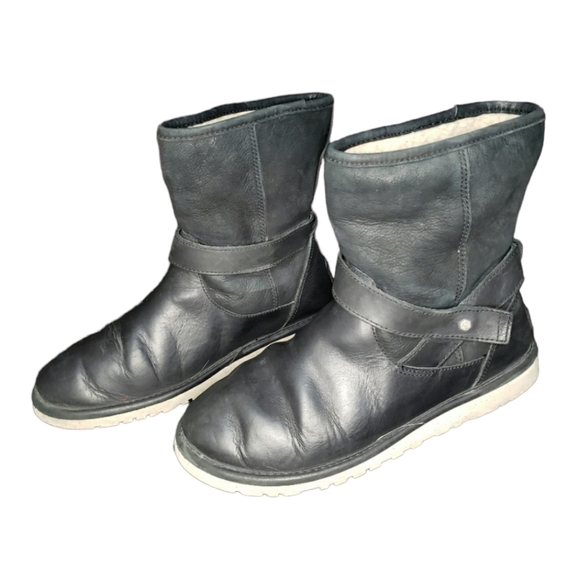 Ugg Australia 1007139 Woman Sheepskin Shearling Black Boots - Picture 1 of 8